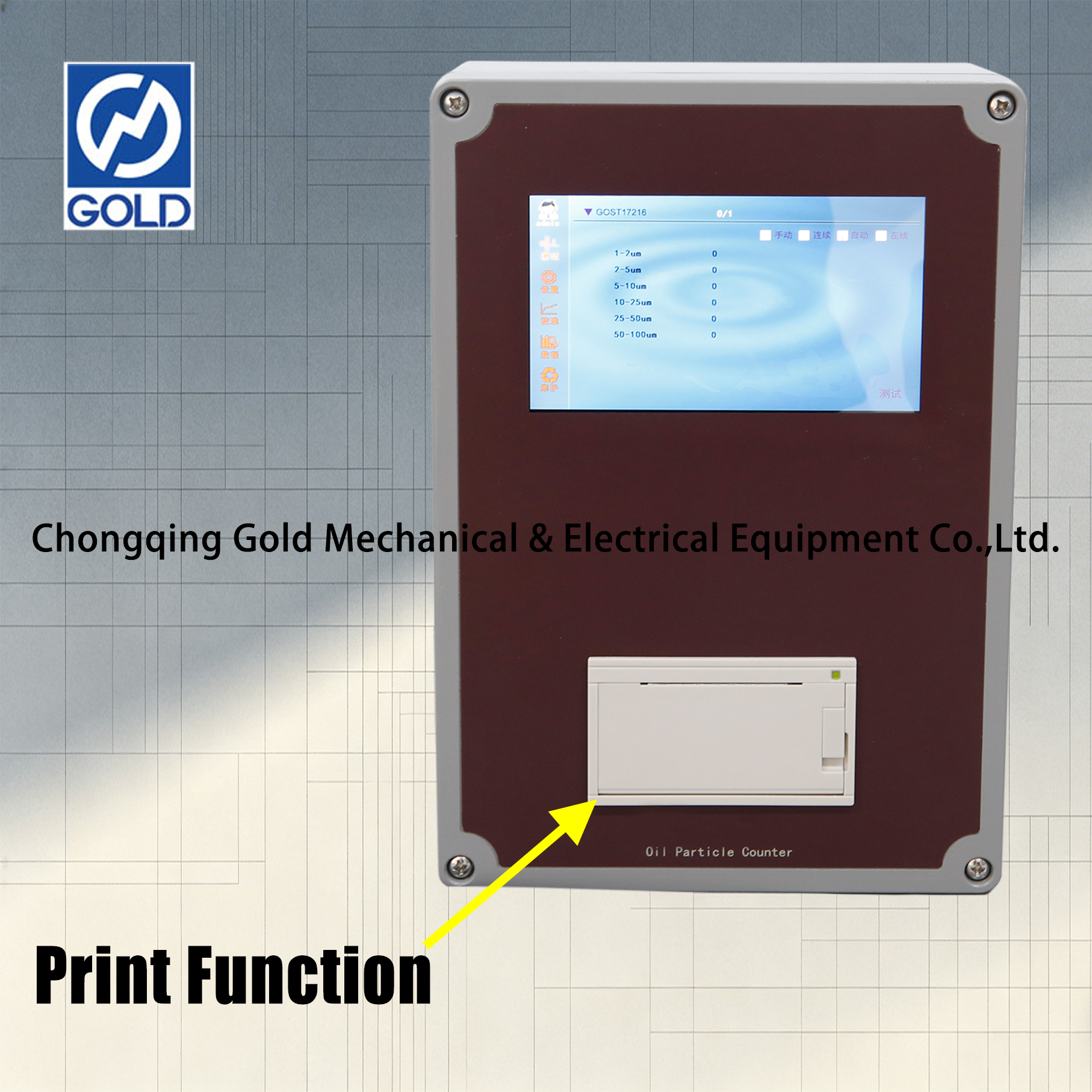 Contador de partículas líquidas en línea mediante el método de oscurecimiento de la luz ISO4406
