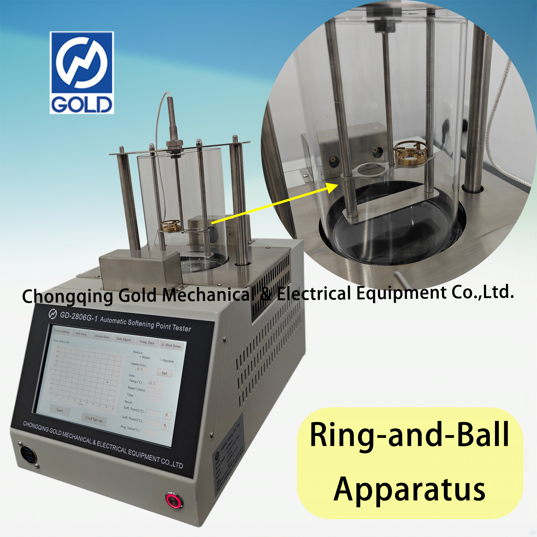 Probador automático del punto de reblandecimiento del betún ASTM D36